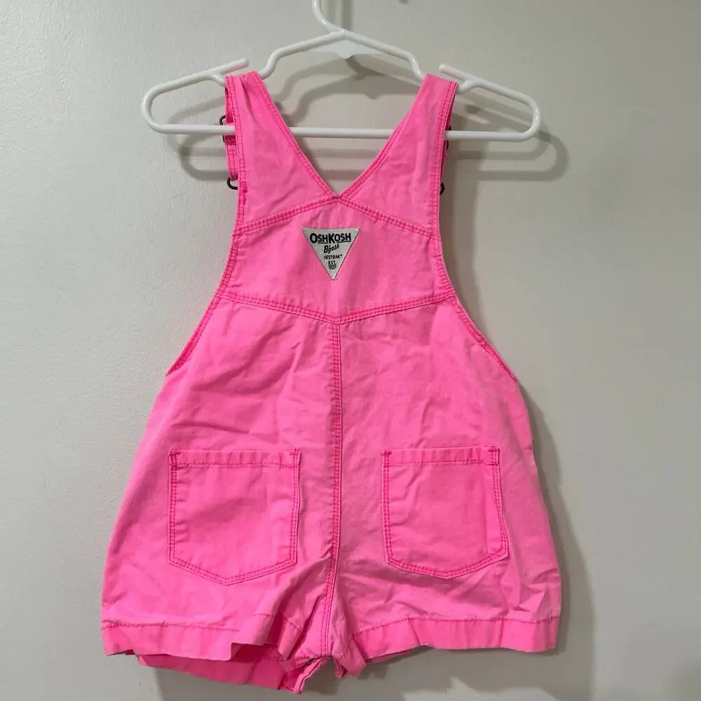 Oshkosh B’Gosh Baby Girls Size 24 Months Hot Pink Shortalls Overalls Y2K Cotton